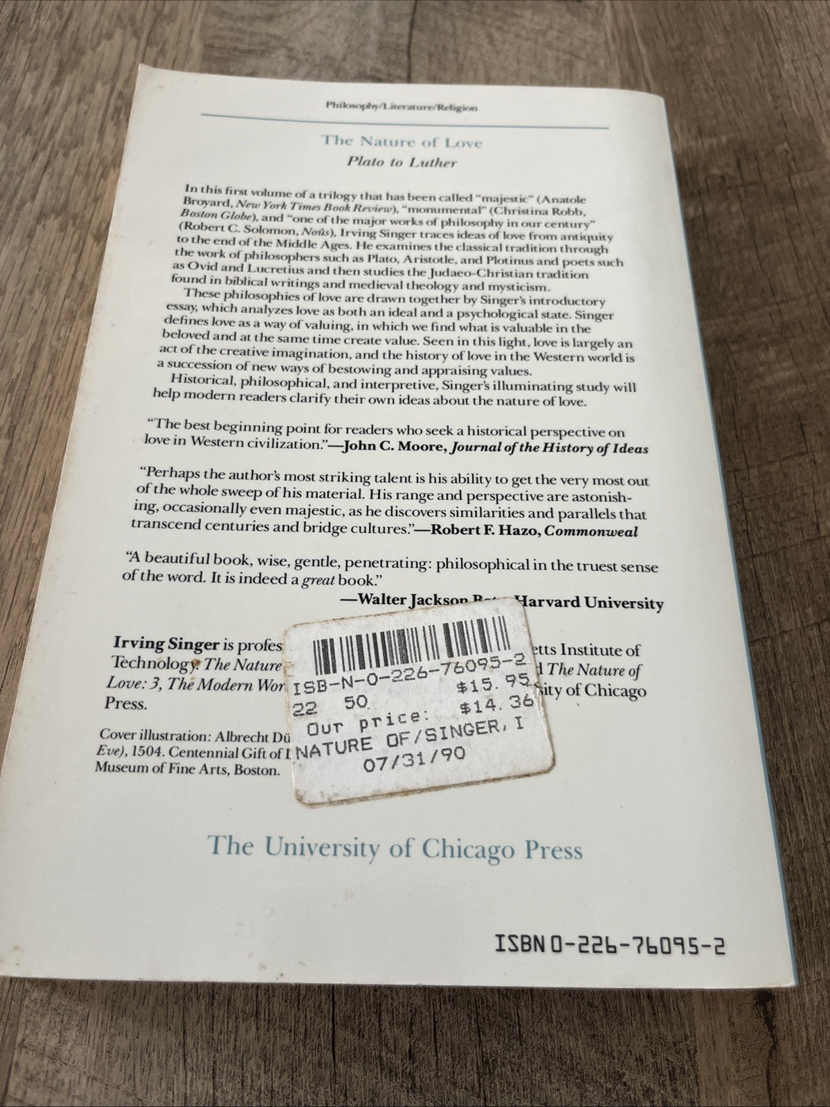The Nature of Love Vol. 1 : Plato to Luther Paperback Irving Sing
