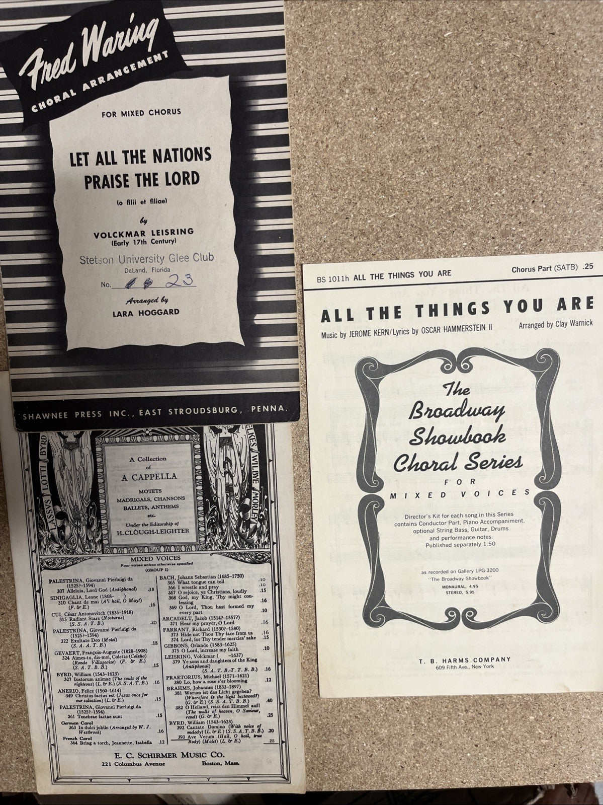 Vintage Sheet Music Broadway Showbook Choral Series/CAPPELLA Motets Madrigals..