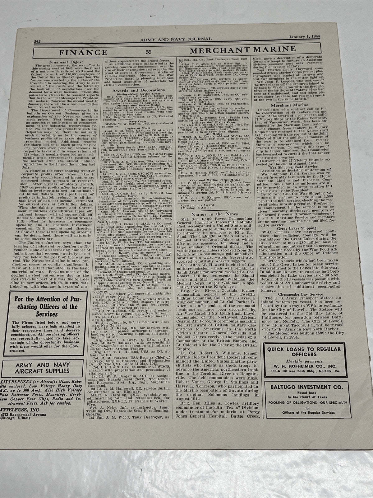 Army & Navy Journal Washington DC January 1st 1944 ( Vol 81 _No 18 )