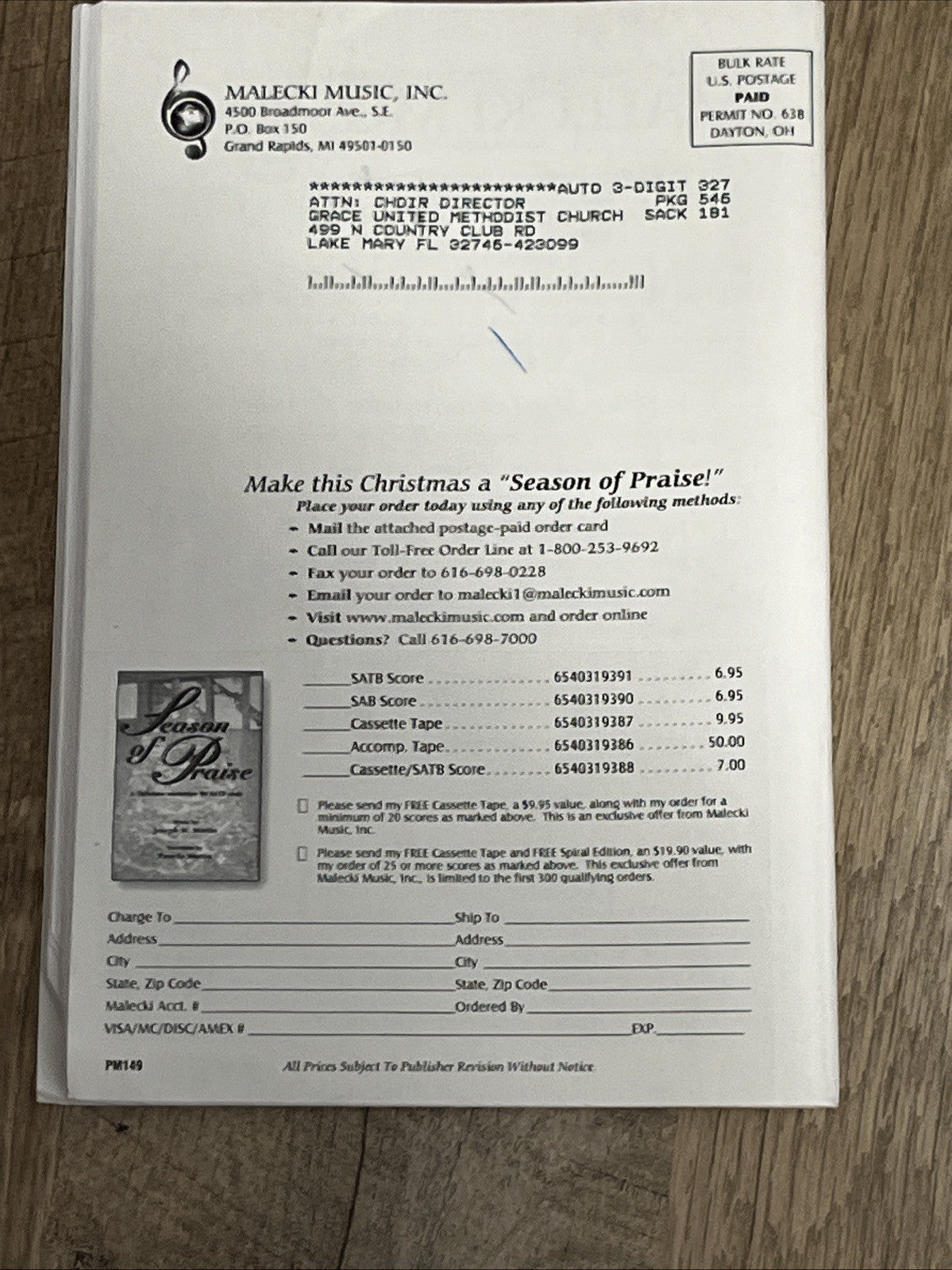 Lot 2 Season of Praise A Christmas Celebration for SATB Choir Martin Music Book