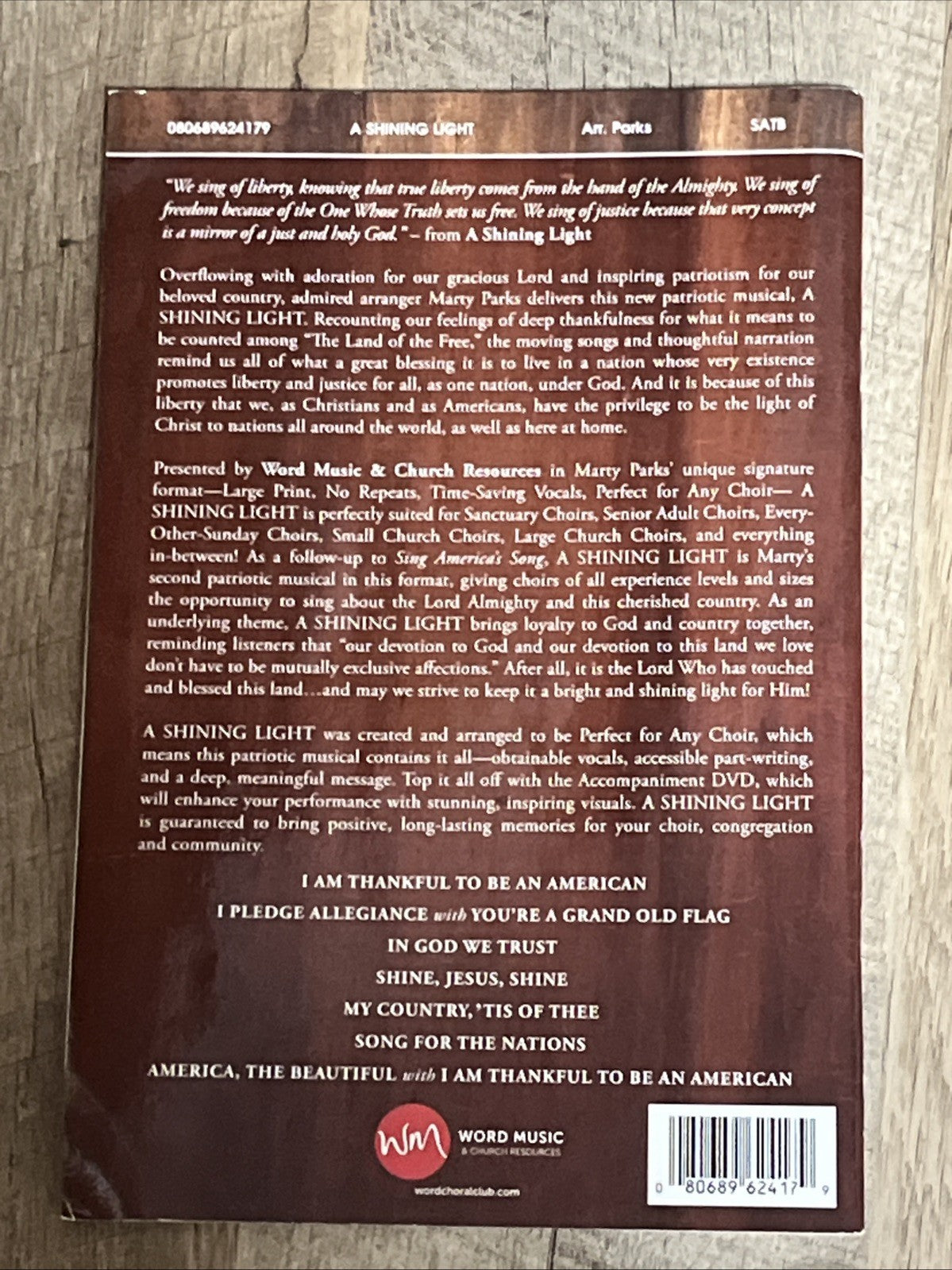 Lot of 6 A Shining Light : A Musical Tribute to Freedom Book Marry Parks