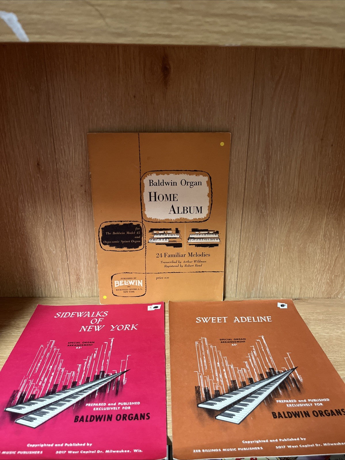 Baldwin Organs Music Sheet Set Of 3, Sweet Adeline,Home Album, Sidewalks Of NY