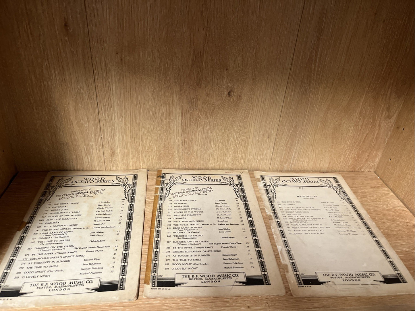3pc Wood Octavo Series Christmas Carols Music Sheet No 7059-9, 7490-6, 1932/1941