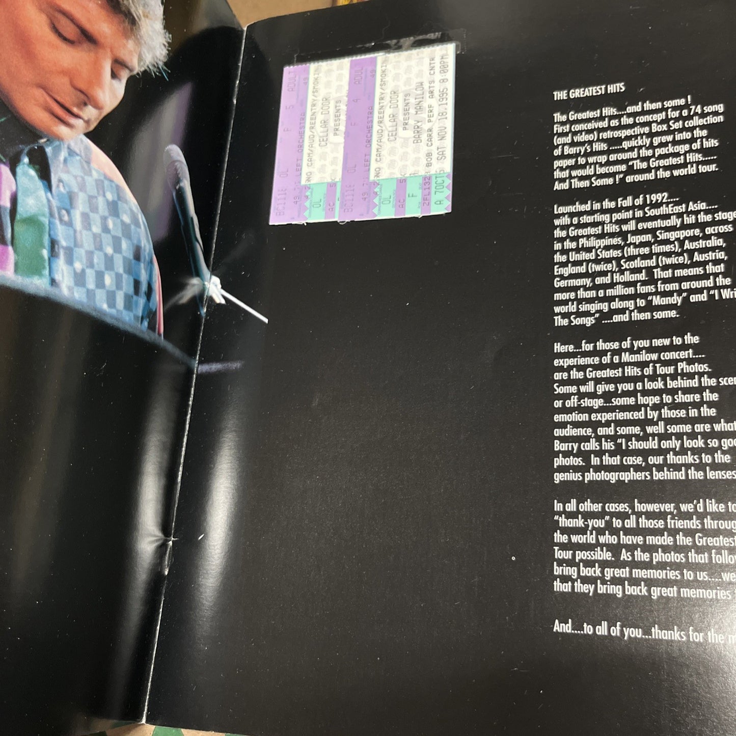 Barry Manilow greatest hits concert programme 1994