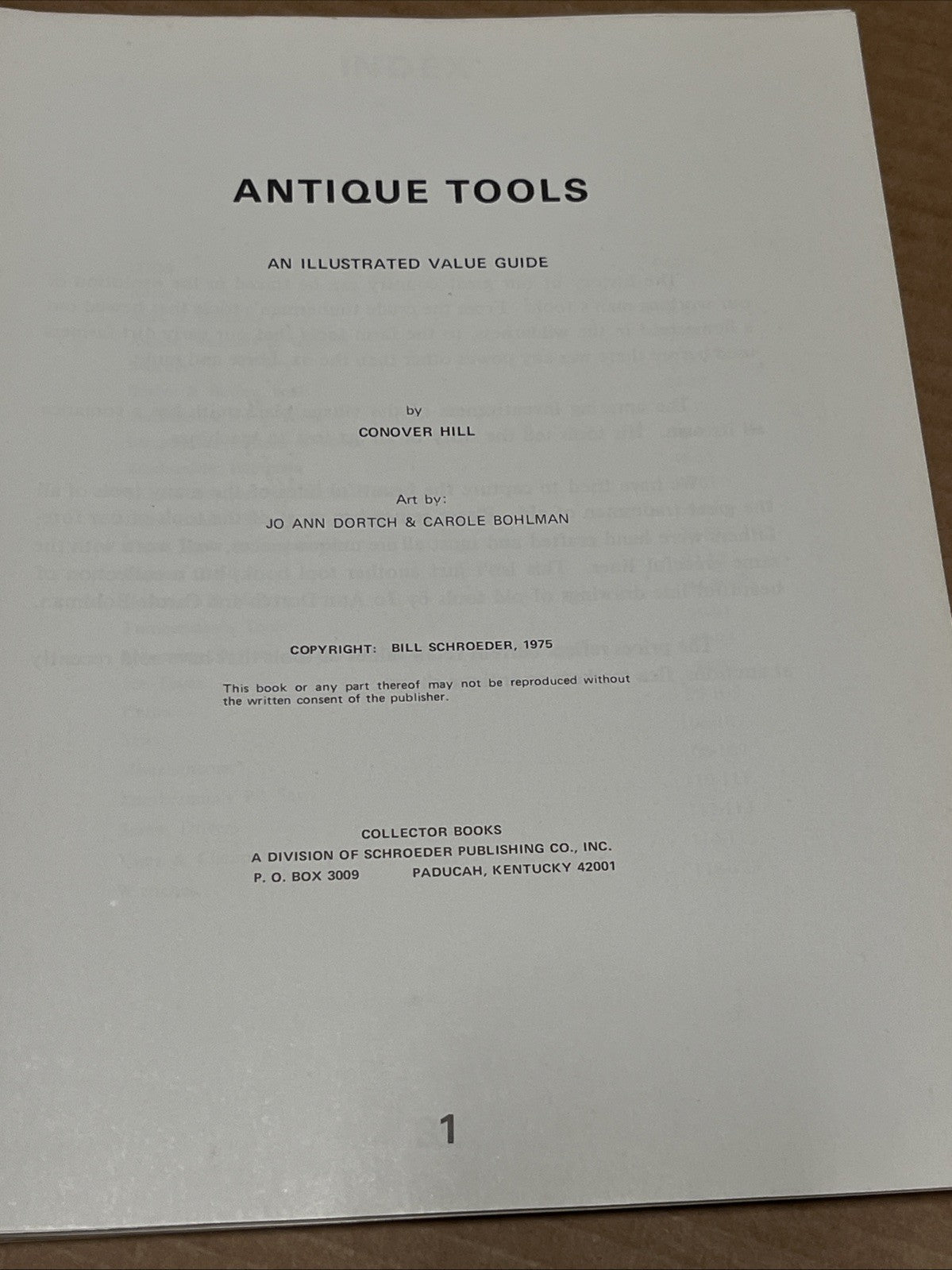 Vintage 1975 ANTIQUE TOOLS: AN ILLUSTRATED VALUE GUIDE By Conover Hill VG+