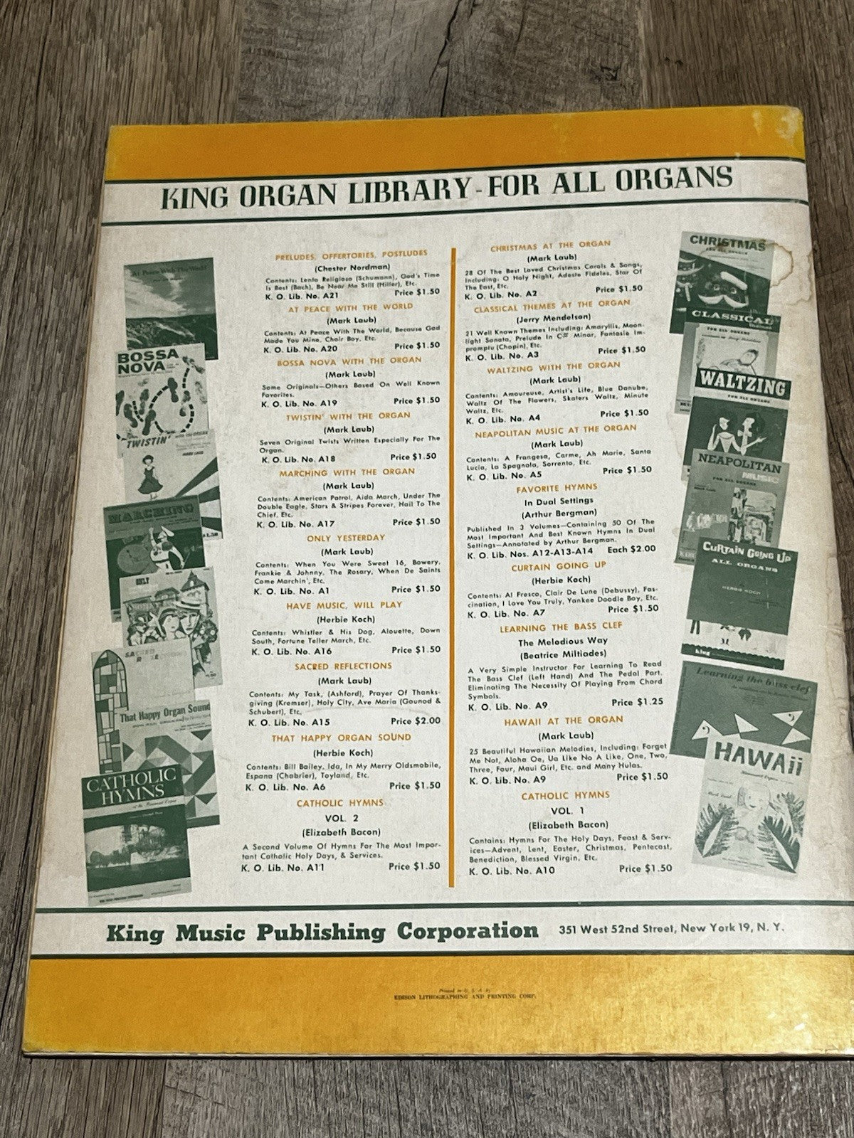 Hawaii at The Organ - For Pipe & All Electric Organ - Hawaiian Sheet Music 1960
