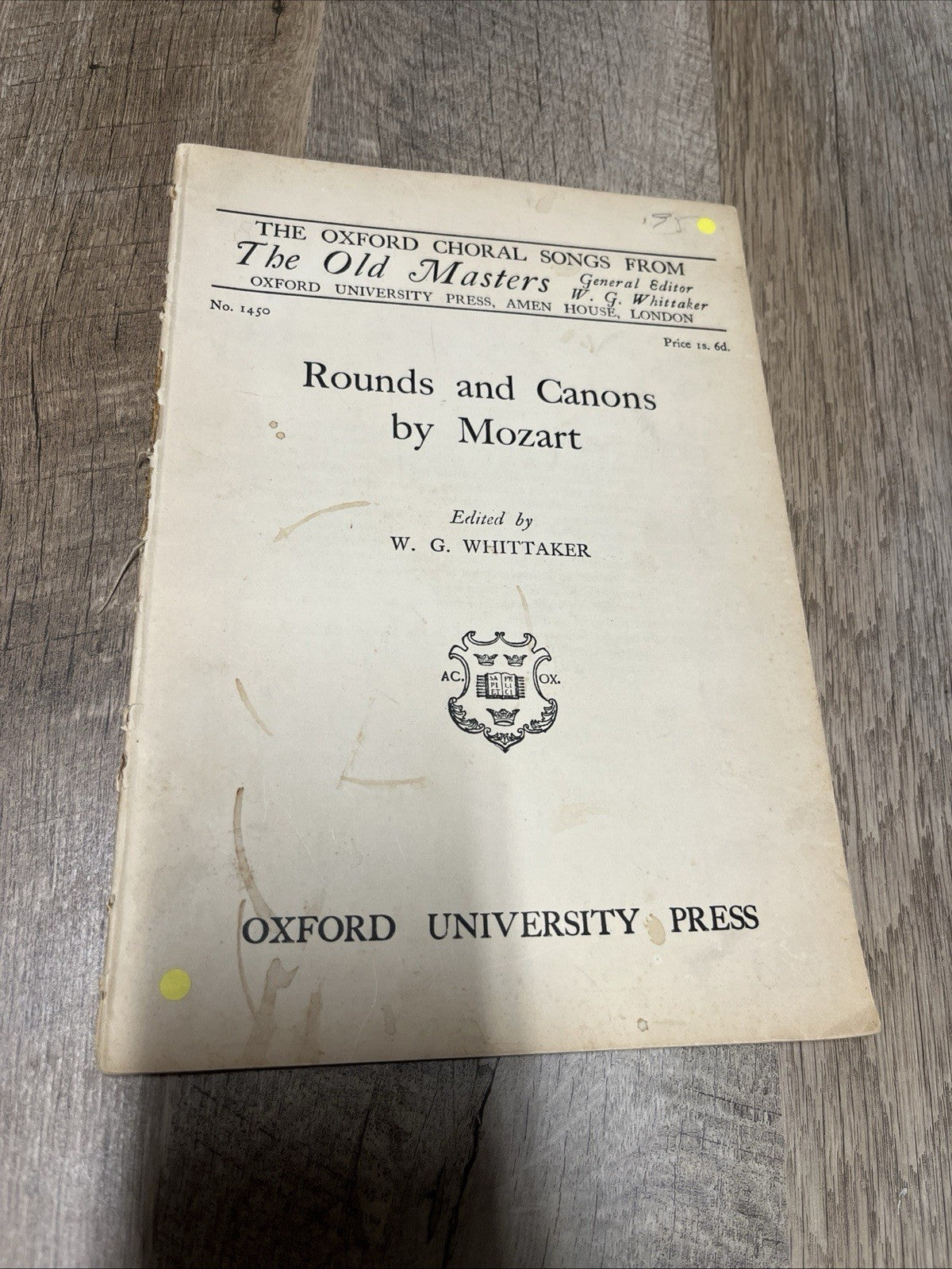 The Oxford Choral Songs from The OLD MASTERS Rounds And Canons By Mozart 1928