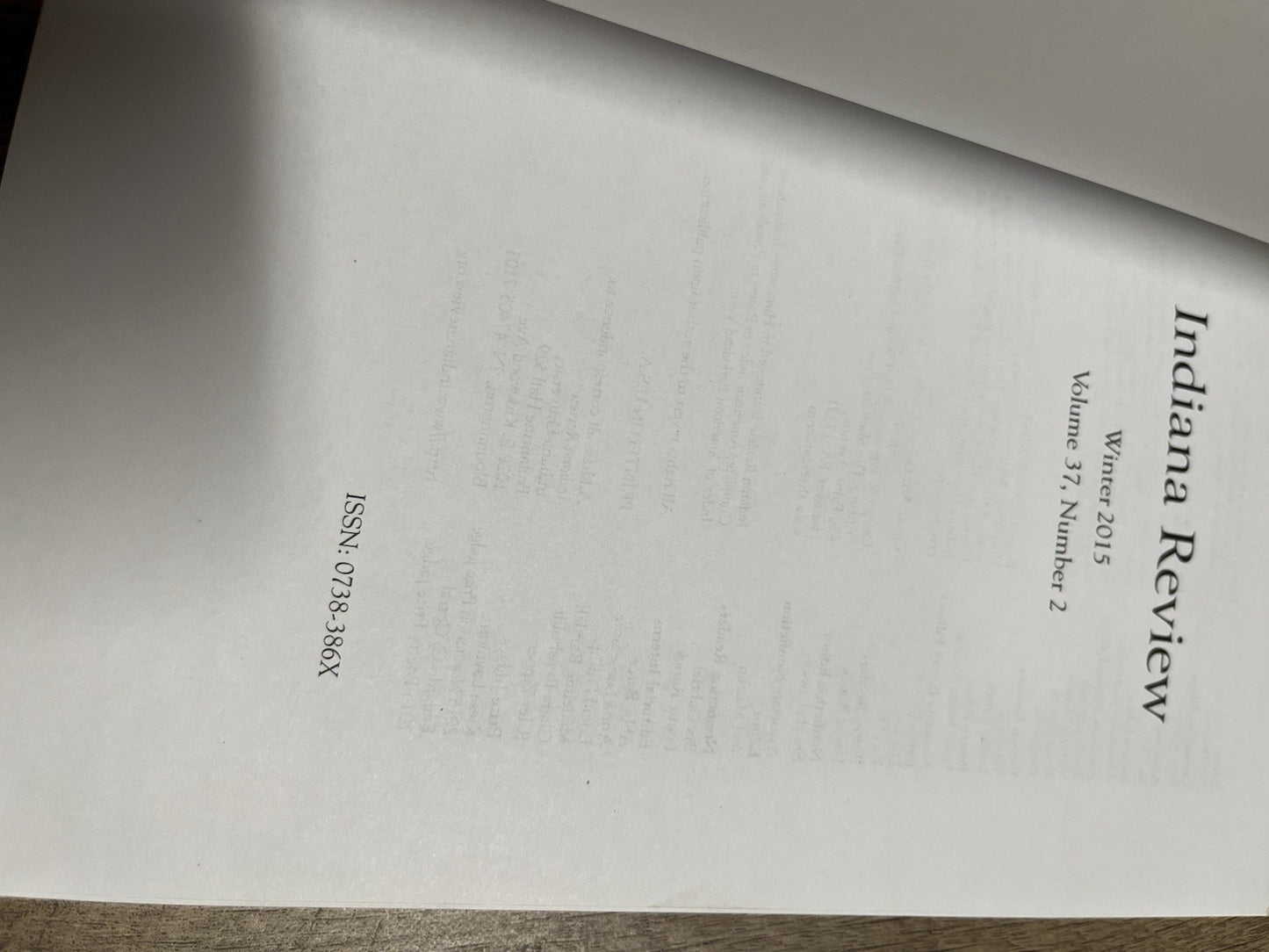 Indiana Review 2015 - 2016 Volume 37 and 38 Number 2