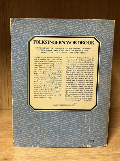FOLKSINGER'S WORKBOOK words to over 1000 songs, Fred & Irwin Silber