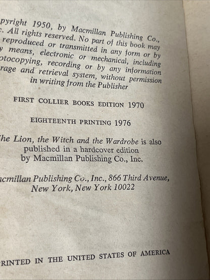The Chronicles of Narnia Book CS Lewis 1, 2, 3, 5, & 6 Collier Books 1970s
