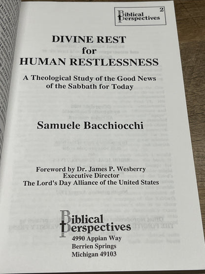 Divine Rest for Human Restlessness Samuele Bacchiocchi 1988 6th printing