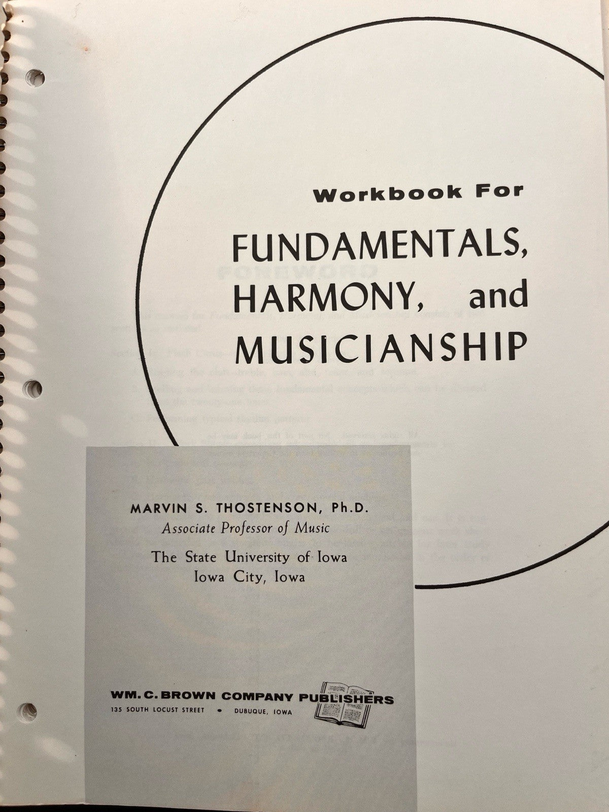 Workbook For Fundamentals, Harmony, and Musicianship Marvin S. Thostenson
