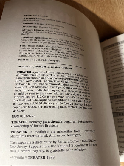 Lot of 3 THEATER Magazine Spring 1983 & 1988 Yale School Of Drama