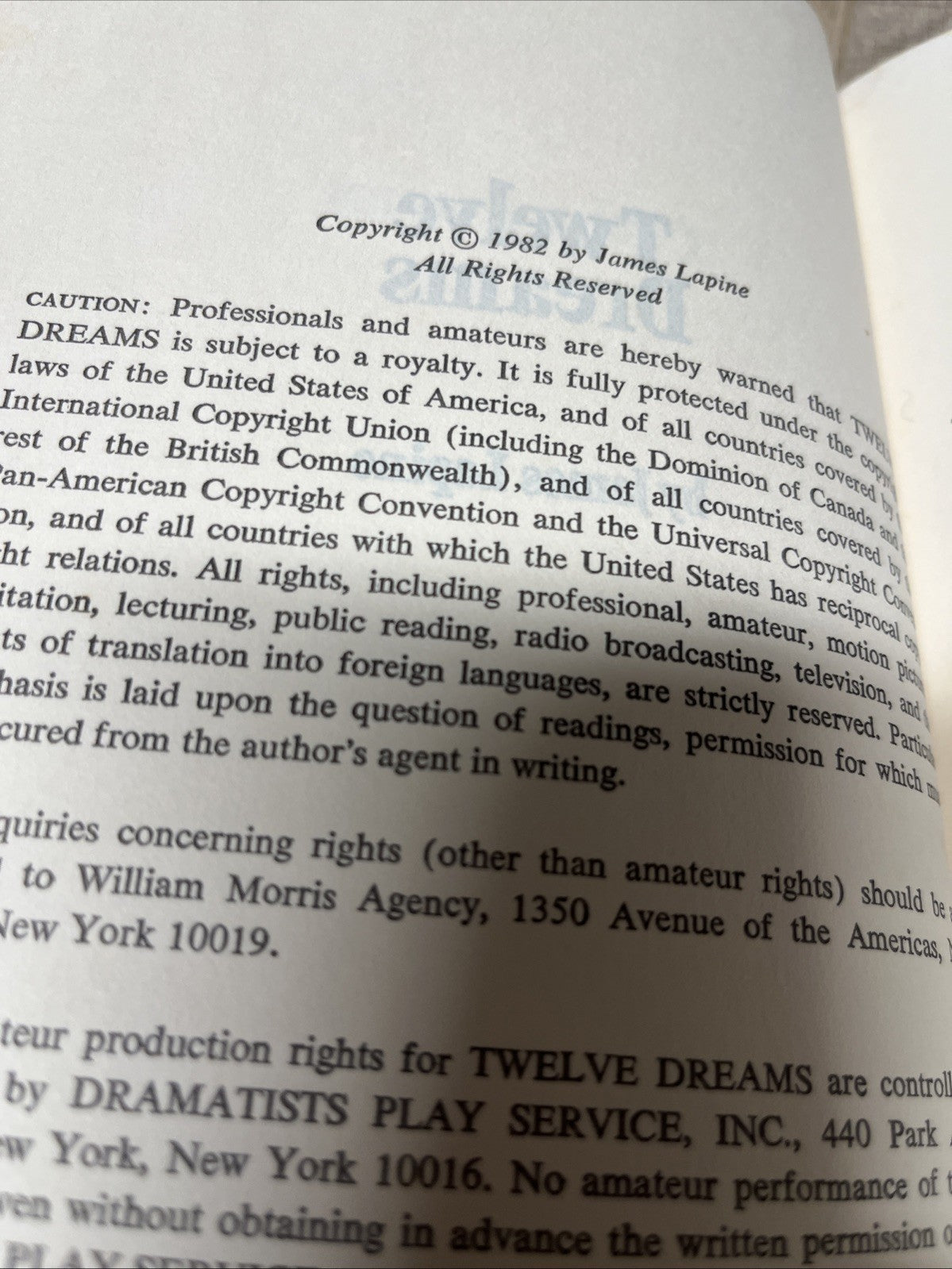 James LAPINE : Twelve Dreams 1st Edition 1982