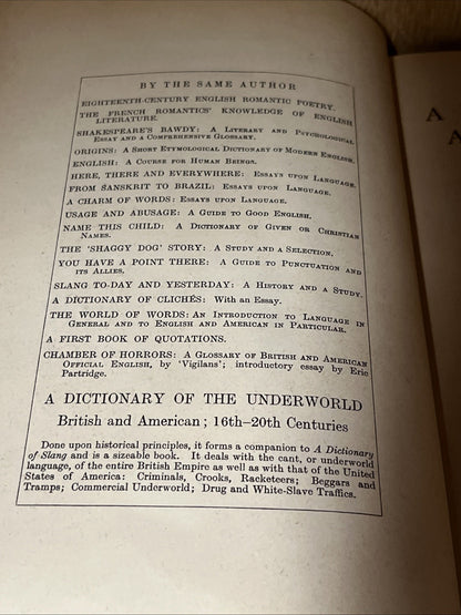 A Dictionary of SLANG and Unconventional English Eric Partridge 1961 5th Edition