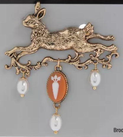 Jumping Leaping carrot cameo-styled Brooch