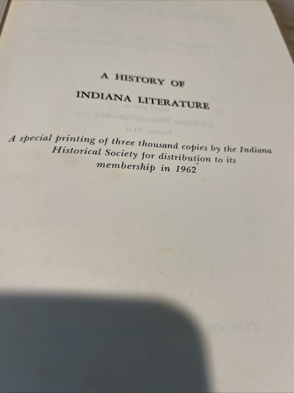 A History Of Indiana Literature by Arthur Shumaker HC Historical Society 1962