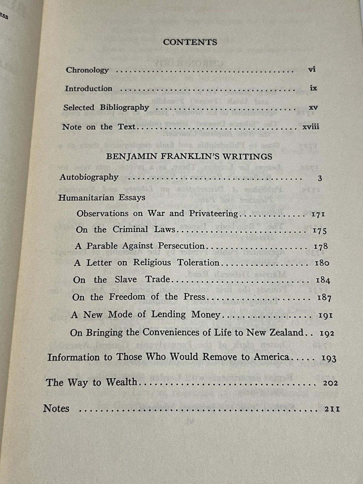 Benjamin Franklin The Autobiography And Selections From His Other Writings 1952