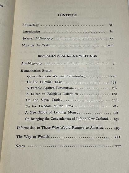 Benjamin Franklin The Autobiography And Selections From His Other Writings 1952