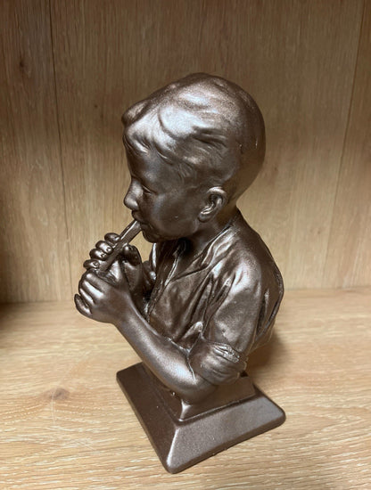 Signed and Marked Emmanual Villanis Bookend Busts Boy Playing Flutes