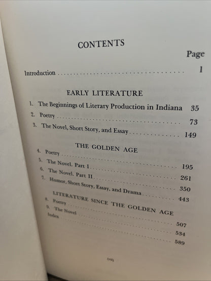 A History Of Indiana Literature by Arthur Shumaker HC Historical Society 1962