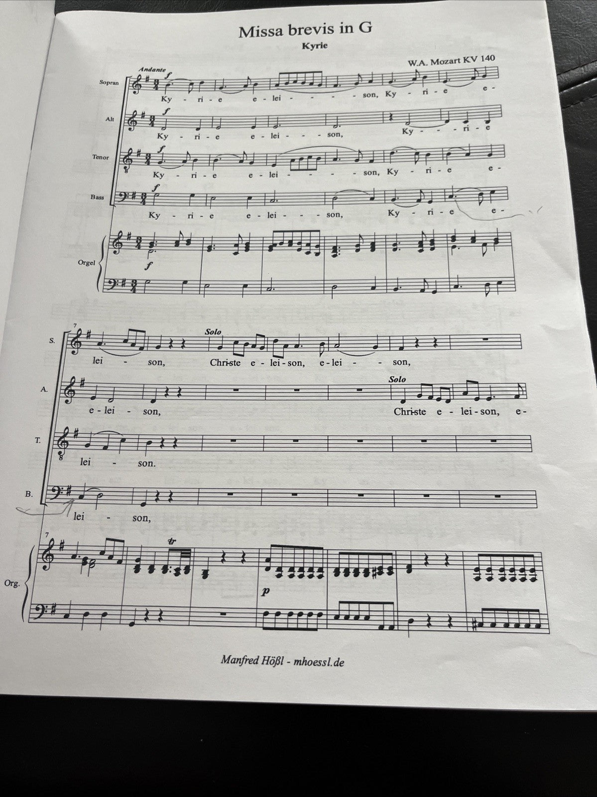 Messe Breve in G Major - KV 140 Wolfgang Amadeus Mozart Music Score-sheet