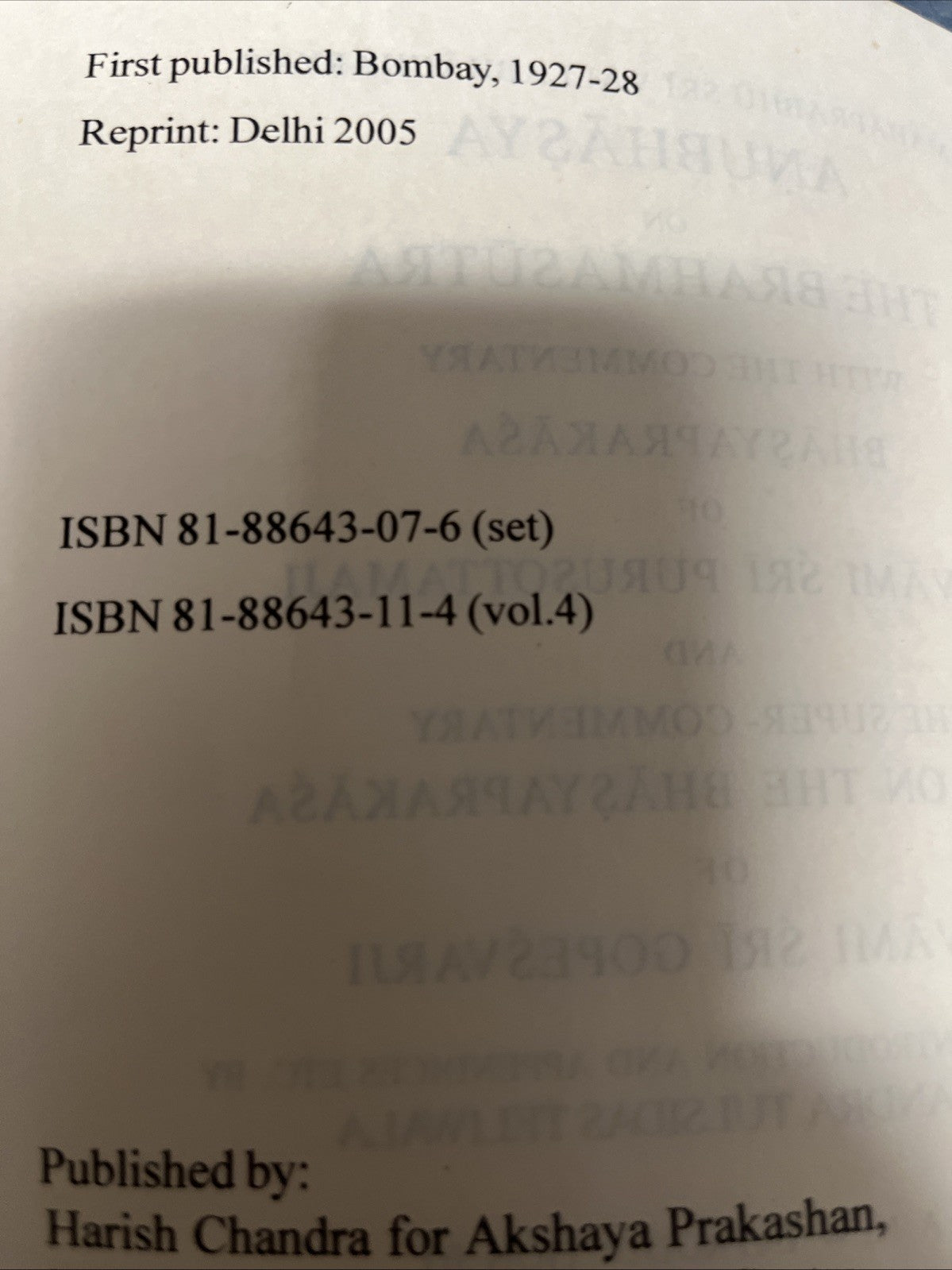 Anubhāṣya on the Brahmasūtra by Śrī Vallabhācārya Volume 1, 3, 4