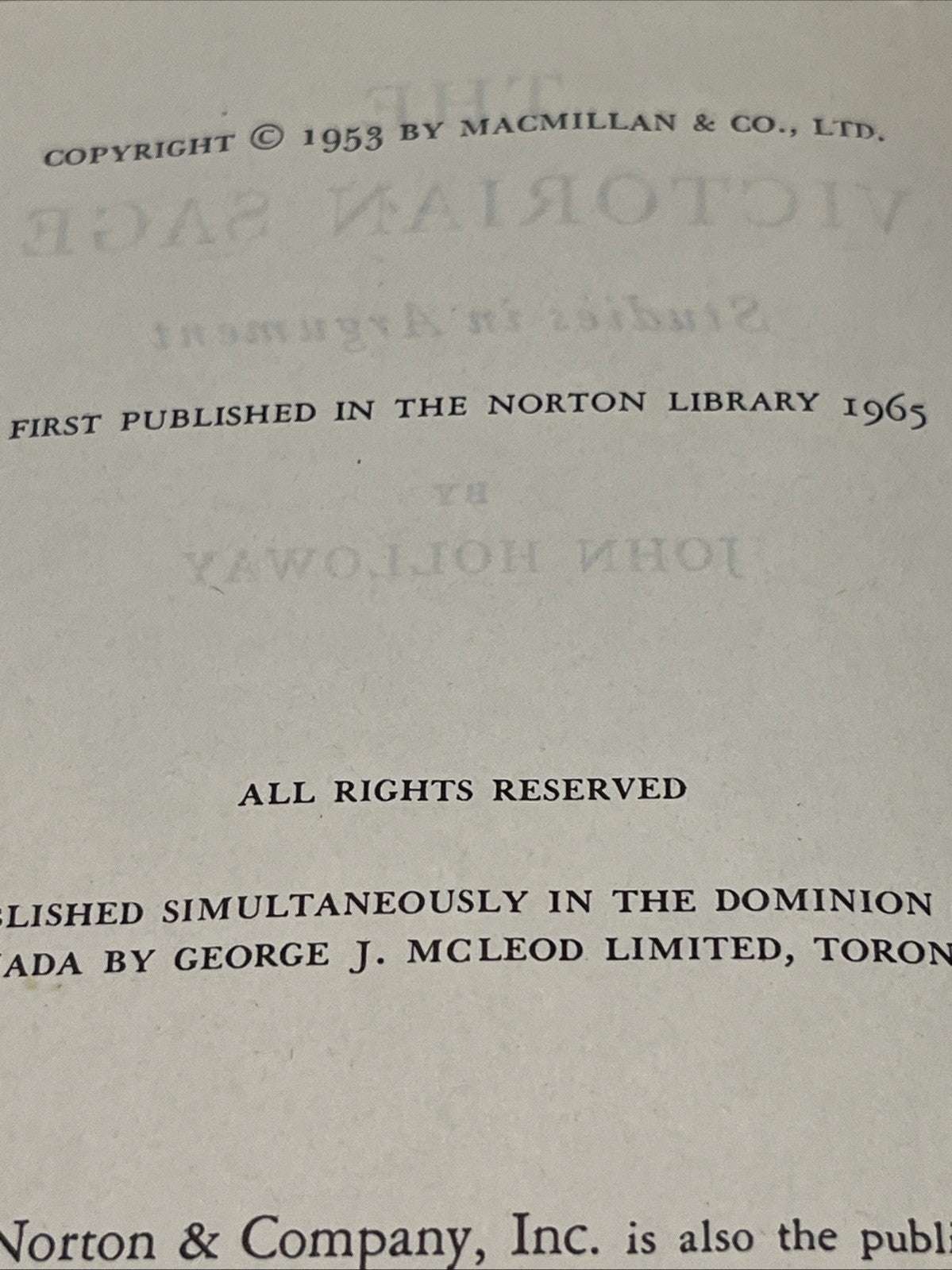 John Holloway the Victorian sage: Studies in Argument (John Holloway - 1953