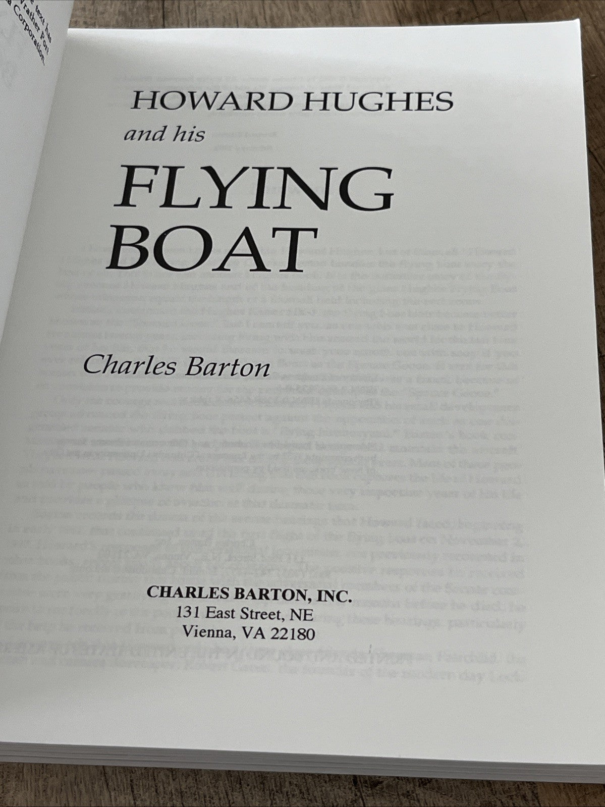HOWARD HUGHES AND HIS FLYING BOAT By Charles Barton **Mint Condition**