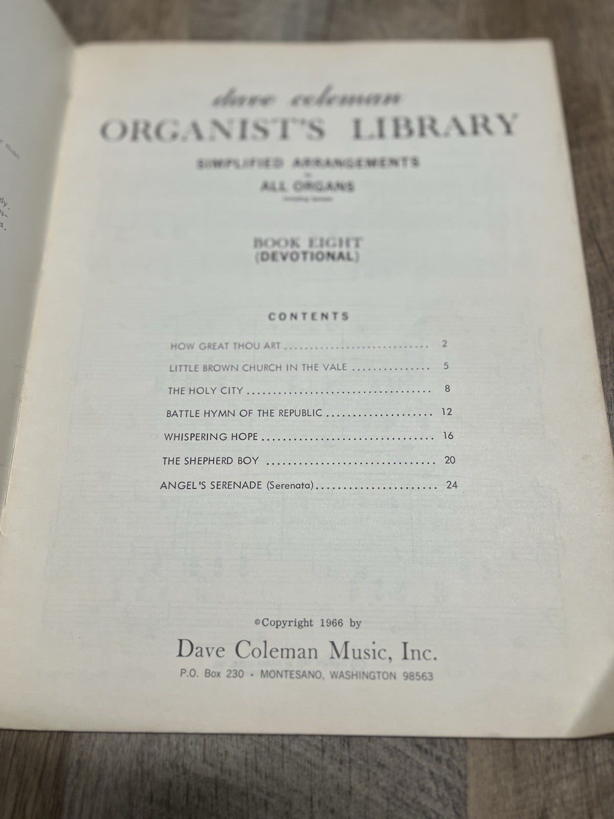 Dave Coleman Organist's Library Bk 8 Devotional '66 Simplified Organ Songbook B4