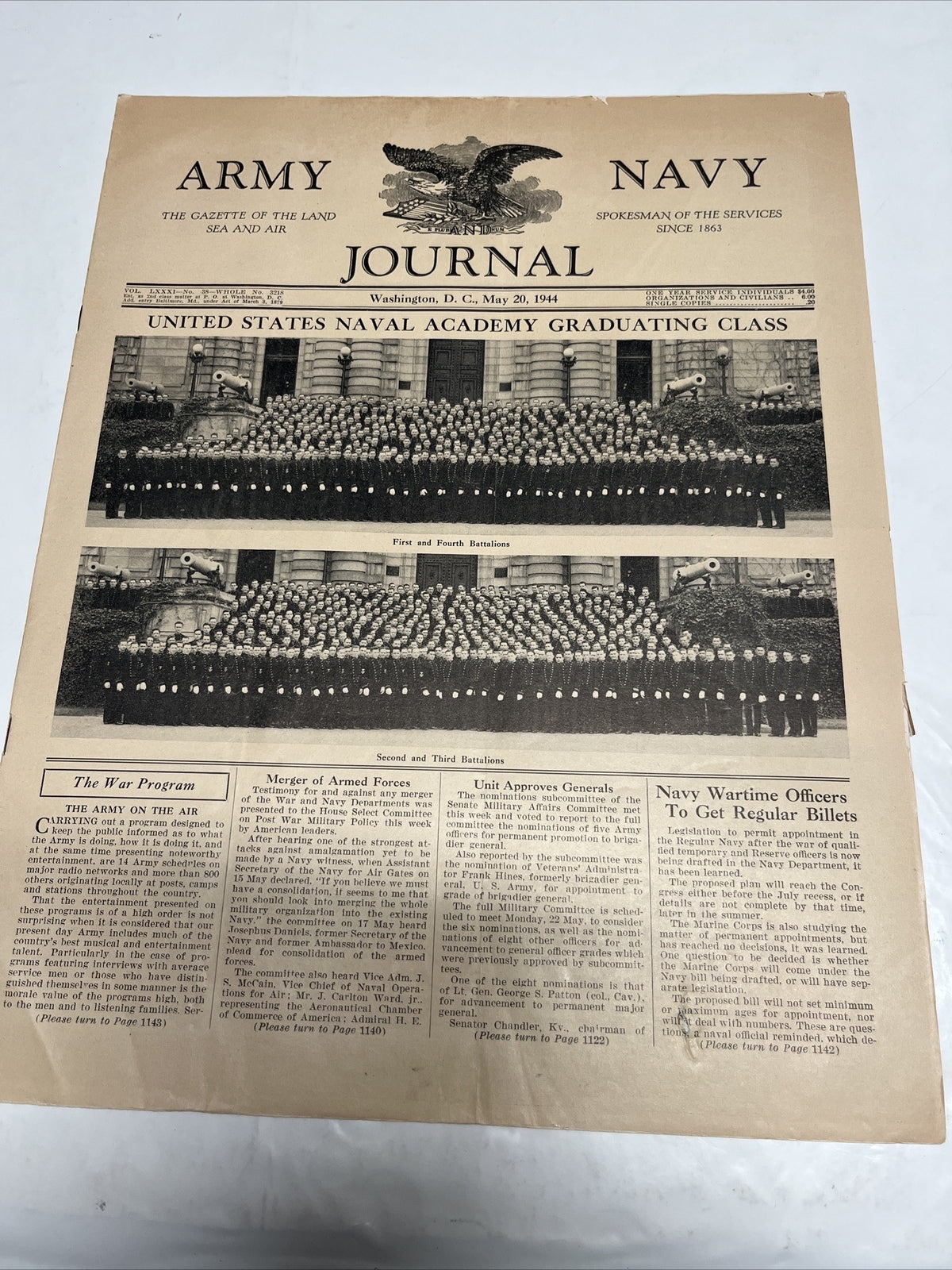 Army Navy Journal Washington DC Vol. 81, No 38, May 20, (1944)