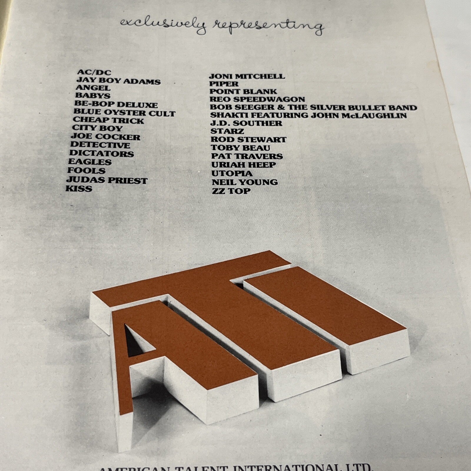 Talent and Booking Agency Rosters September/Octomber 1977 Seals And Crofts
