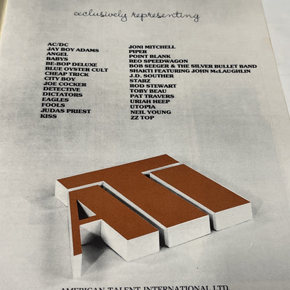 Talent and Booking Agency Rosters September/Octomber 1977 Seals And Crofts