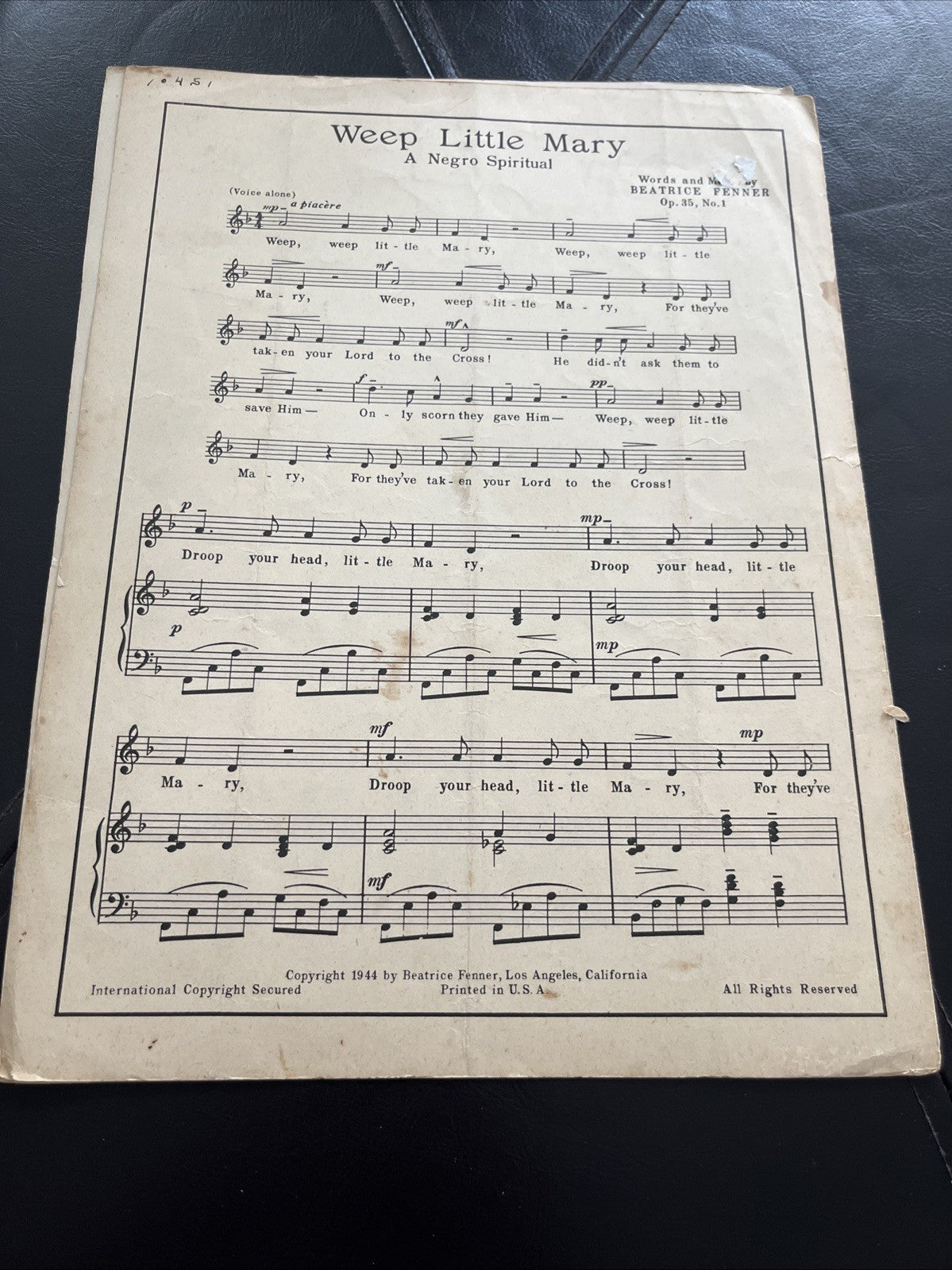 SHEET MUSIC, WHEN CHILDREN PRAY, BEATRICE FENNER, FENNER PUB... 1938/1944 (665)