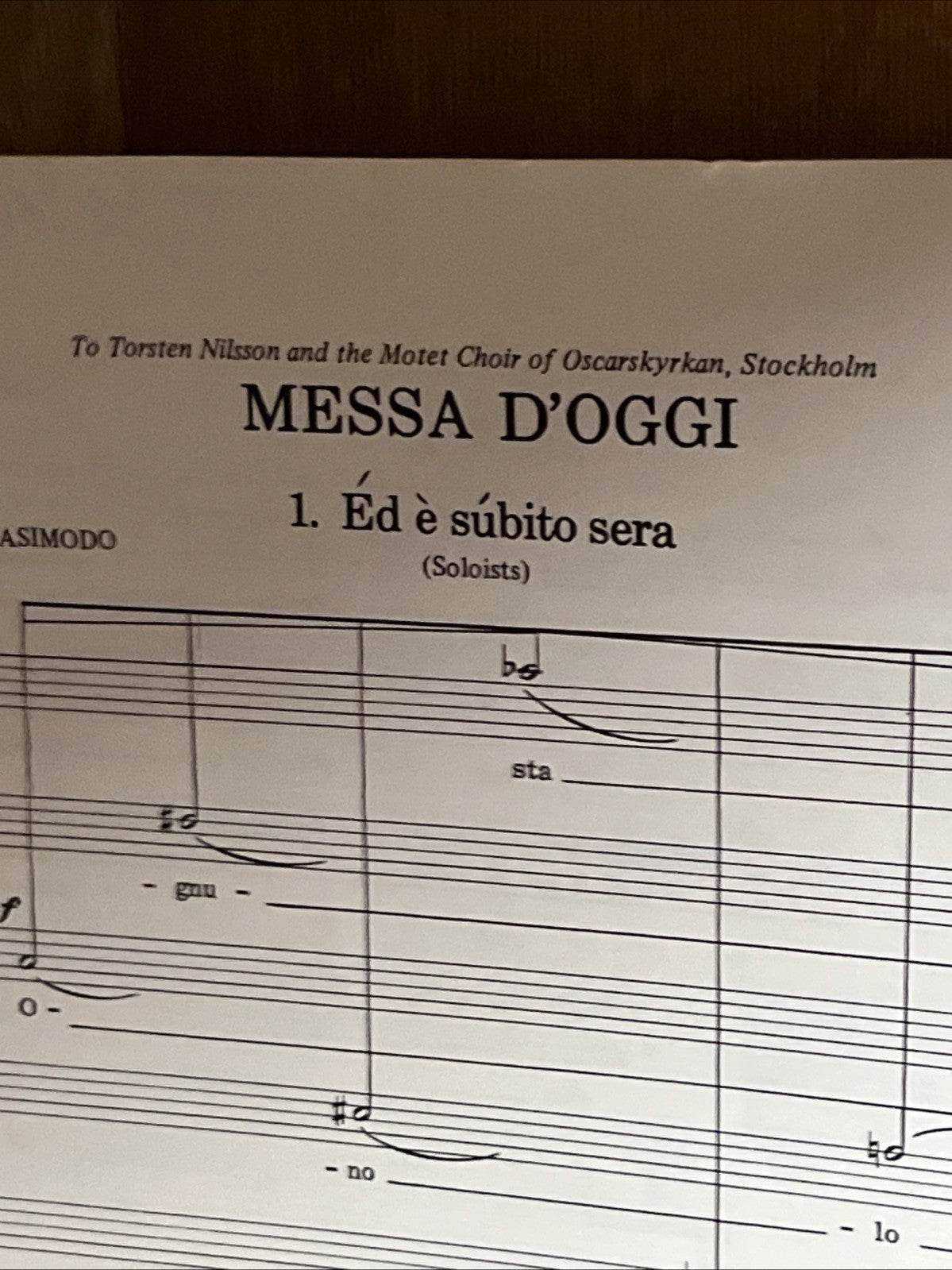 Eskil Hemberg  Messa d'oggi  for five solo voices and mixed chorus op. 23