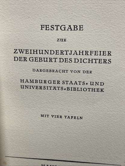 Lessing und Hamburg Festgabe Zur Zweihundertjahrfeier Erstausgabe 1729-1929