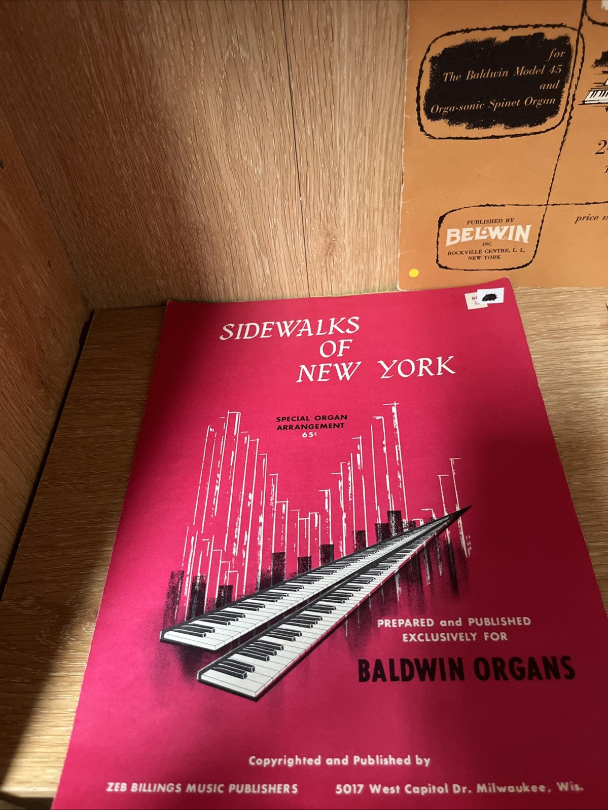 Baldwin Organs Music Sheet Set Of 3, Sweet Adeline,Home Album, Sidewalks Of NY