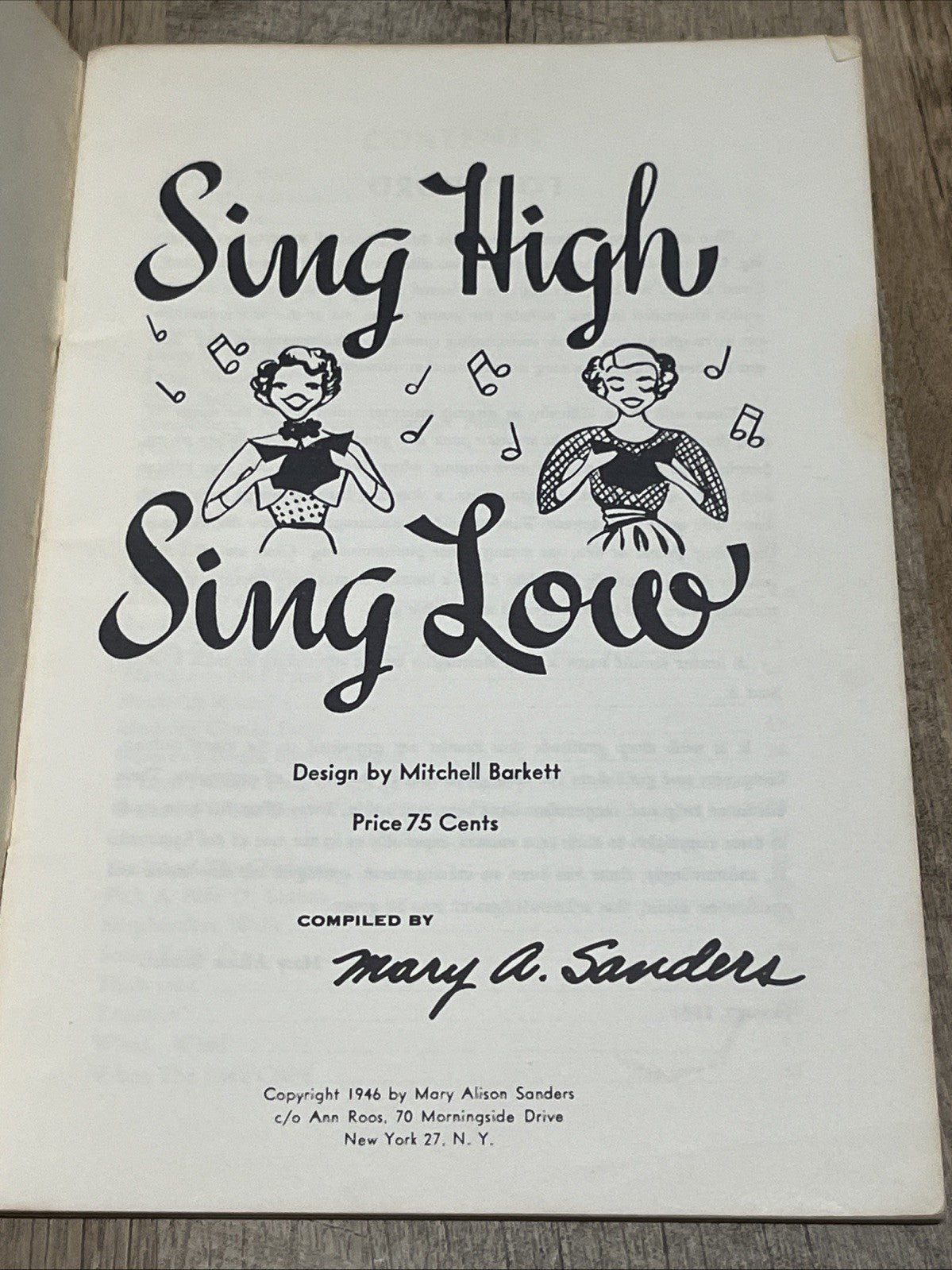 Songbook Sing High Sing Low 1946 Mary Alison Sanders For Singers From 7 To 17th