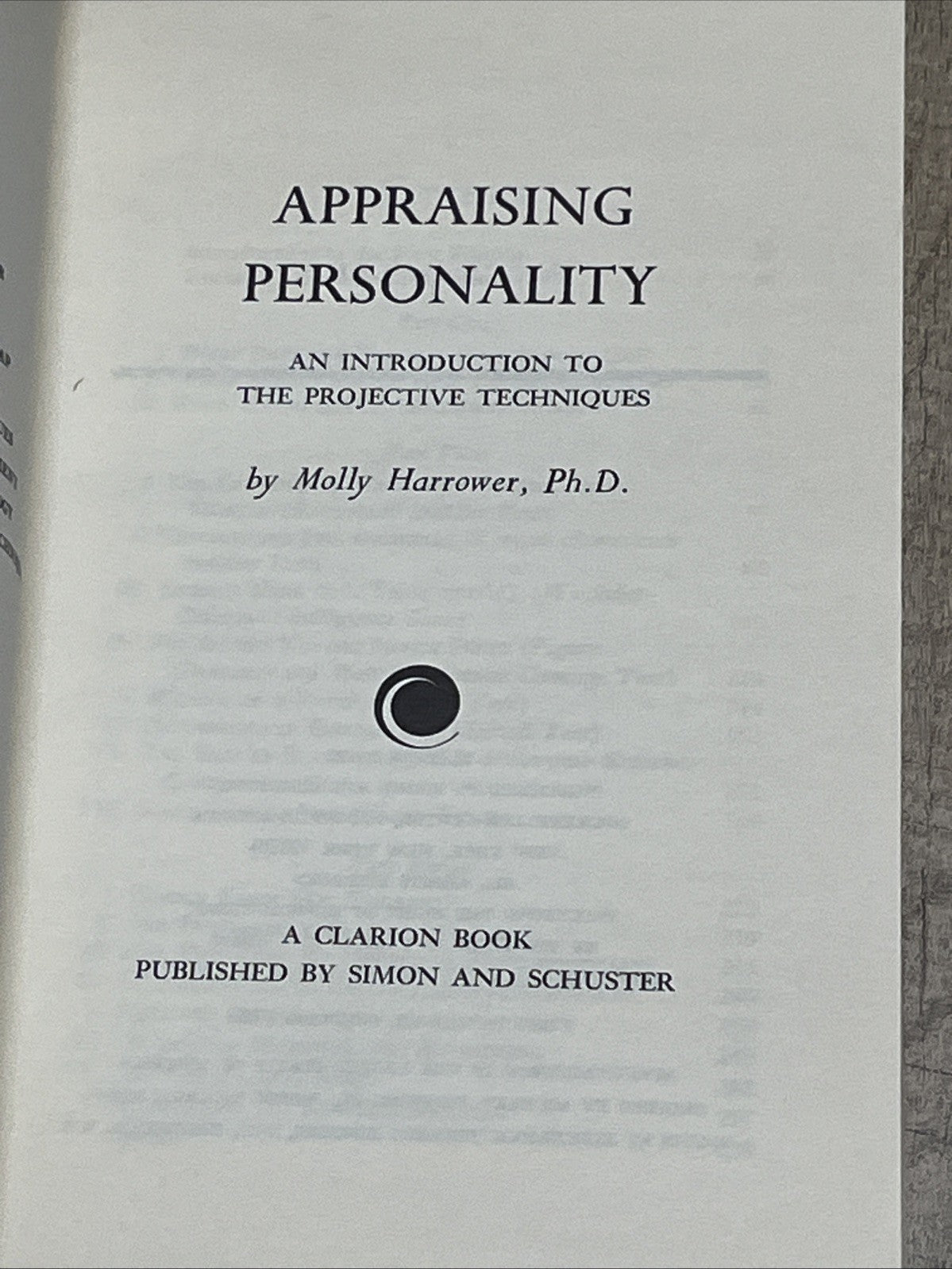 Appraising Personality. An Introduction to the Projective Techniques; Harrower