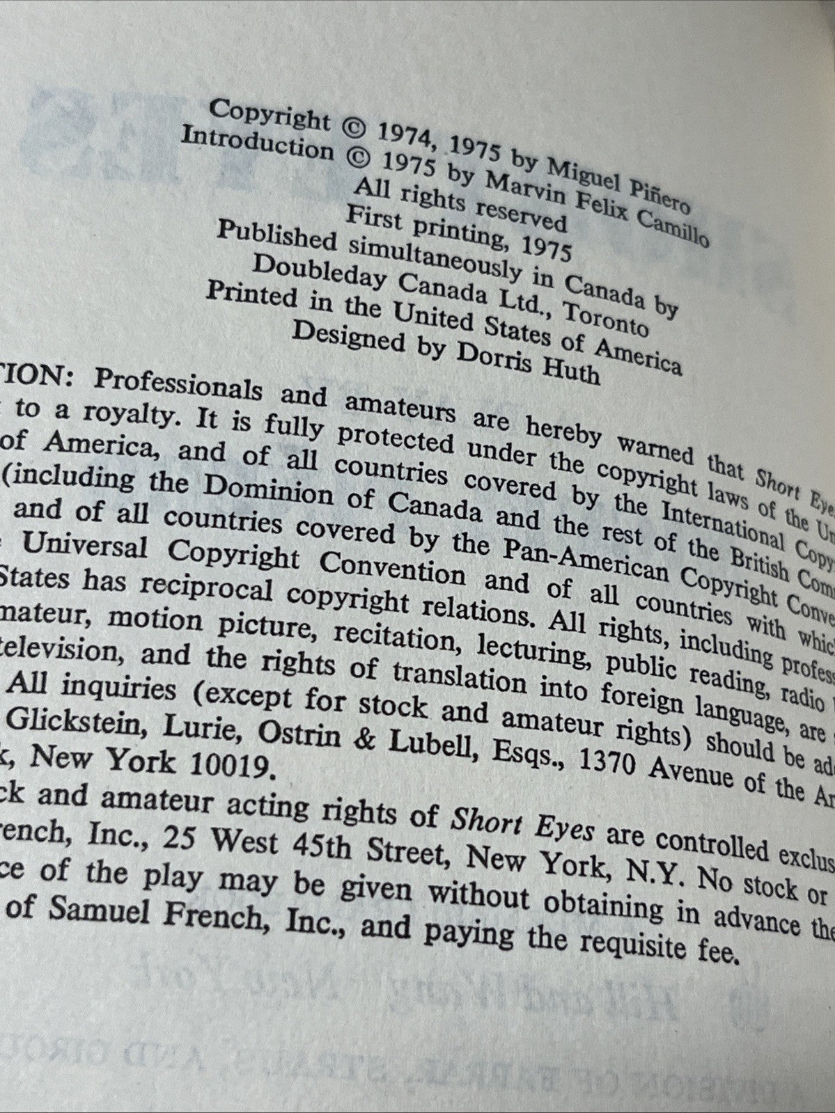 Short Eyes Best American Play 1973-1974 NY Drama Critics Award By MIguel Pinero