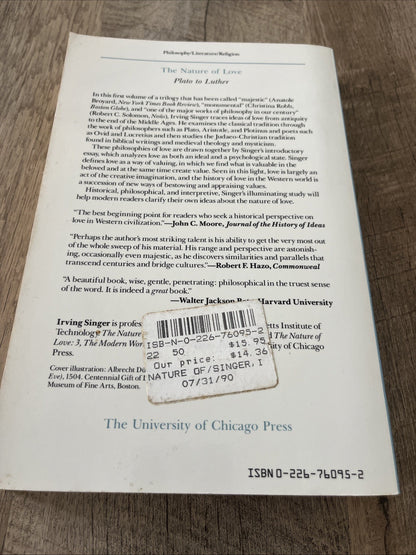 The Nature of Love Vol. 1 : Plato to Luther Paperback Irving Sing