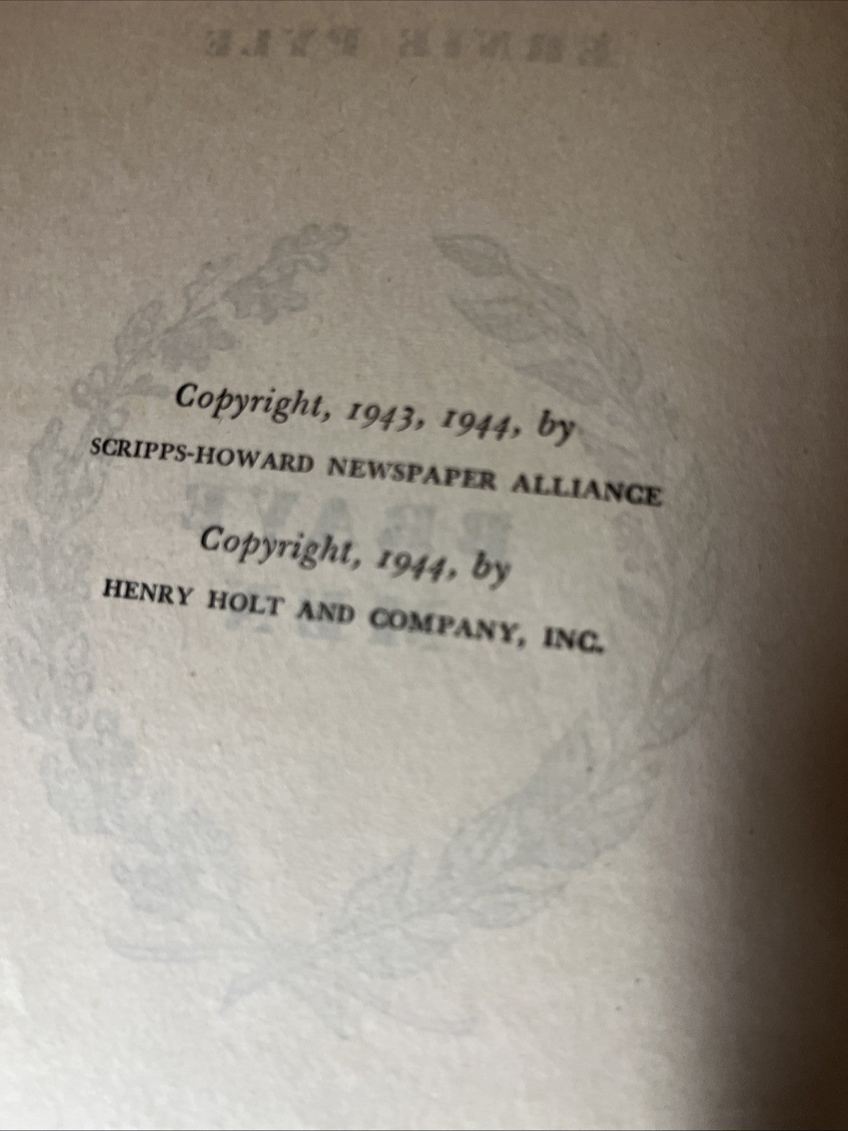 Brave Men First Edition 1st Printing ERNIE PYLE 1944 Wartime HC No DJ Holt Book