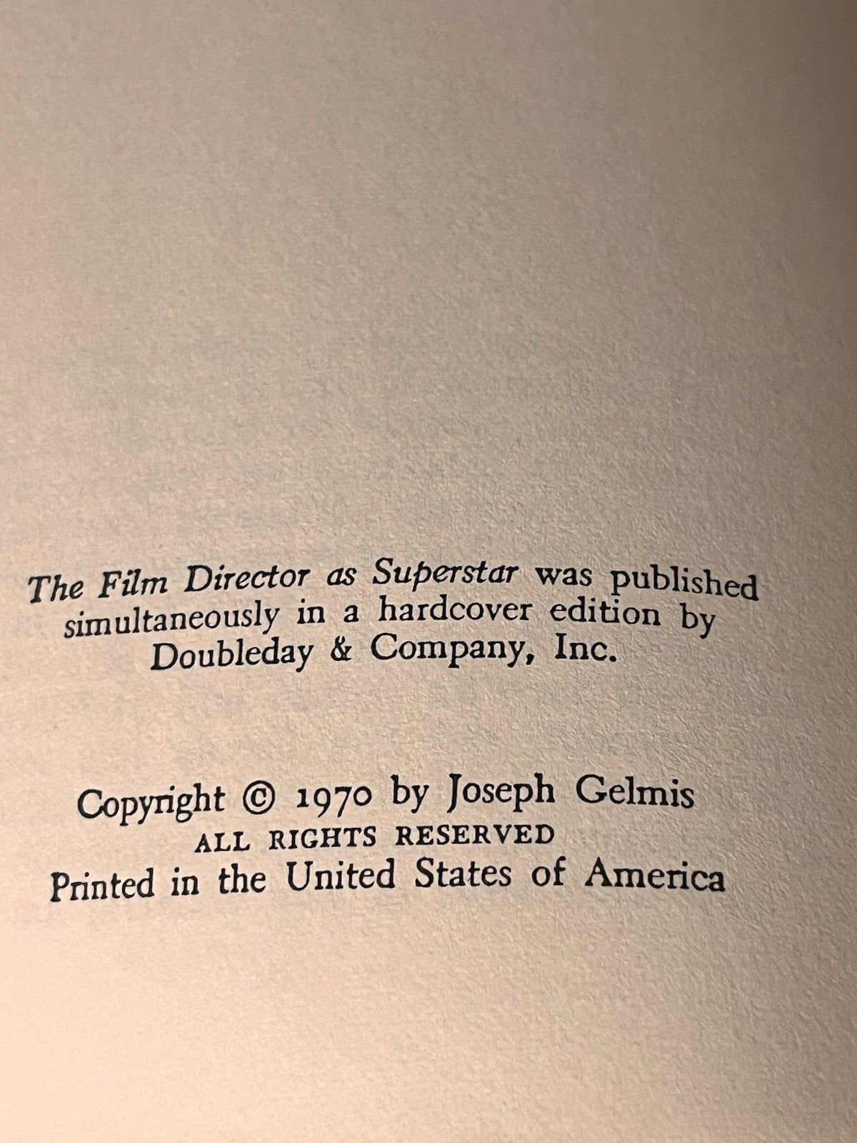 Film Director as Superstar Joseph Gelmis 1970 Cinema Interviews Paperback Anchor