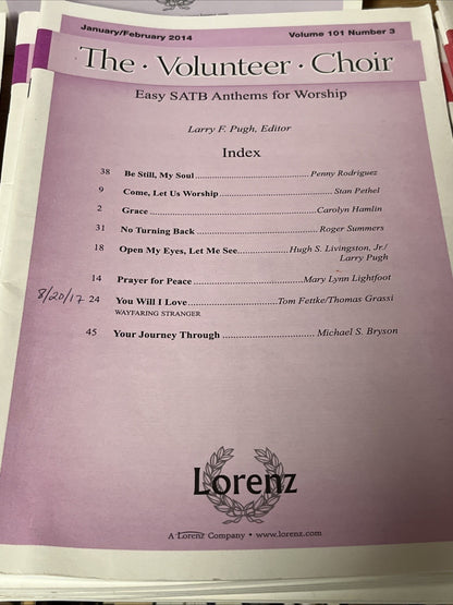 32 Lot The Volunteer Choir Volume 101. Number 1-4 Jan-Dec 2013 -2014 SATB Anthem