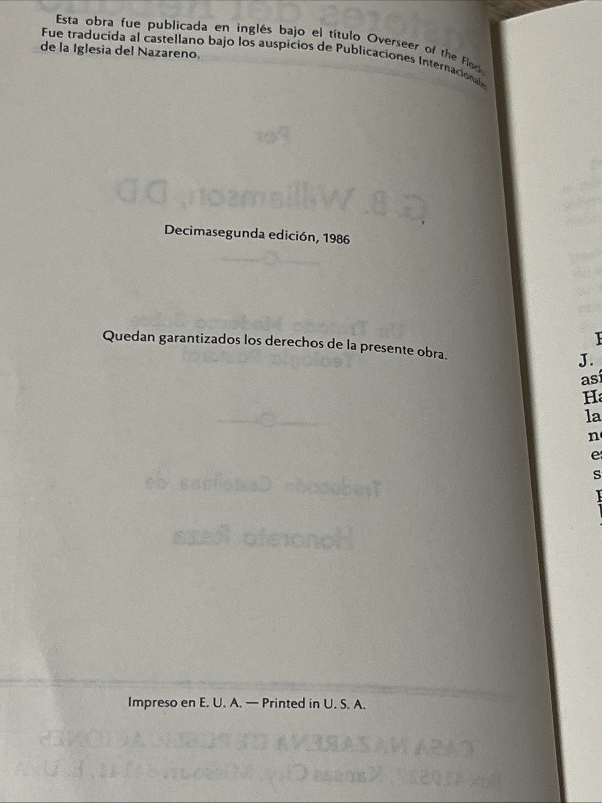 Pastores del Rebano Paperback by G B Williamson