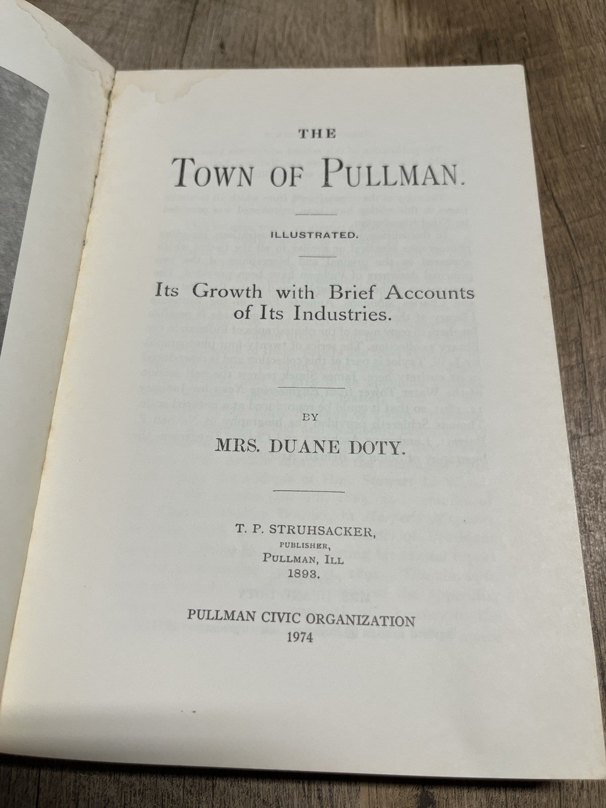 The Town of Pullman: Its Growth with Brief Accounts of Its Industries Duane Doty
