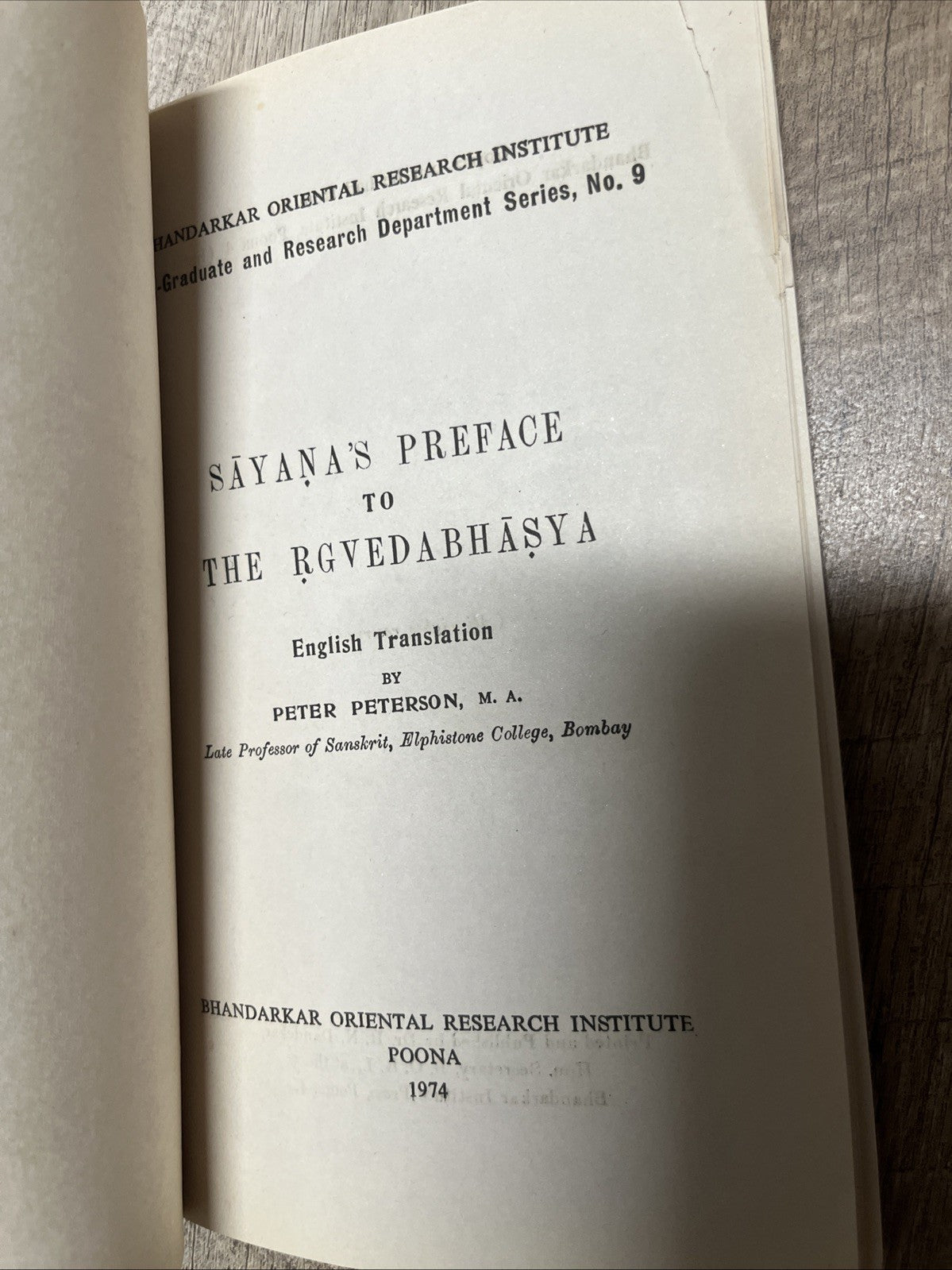 Sayana's Preface to the Rgvedabhasya Eng translation by Peter Peterson 1974 RARE