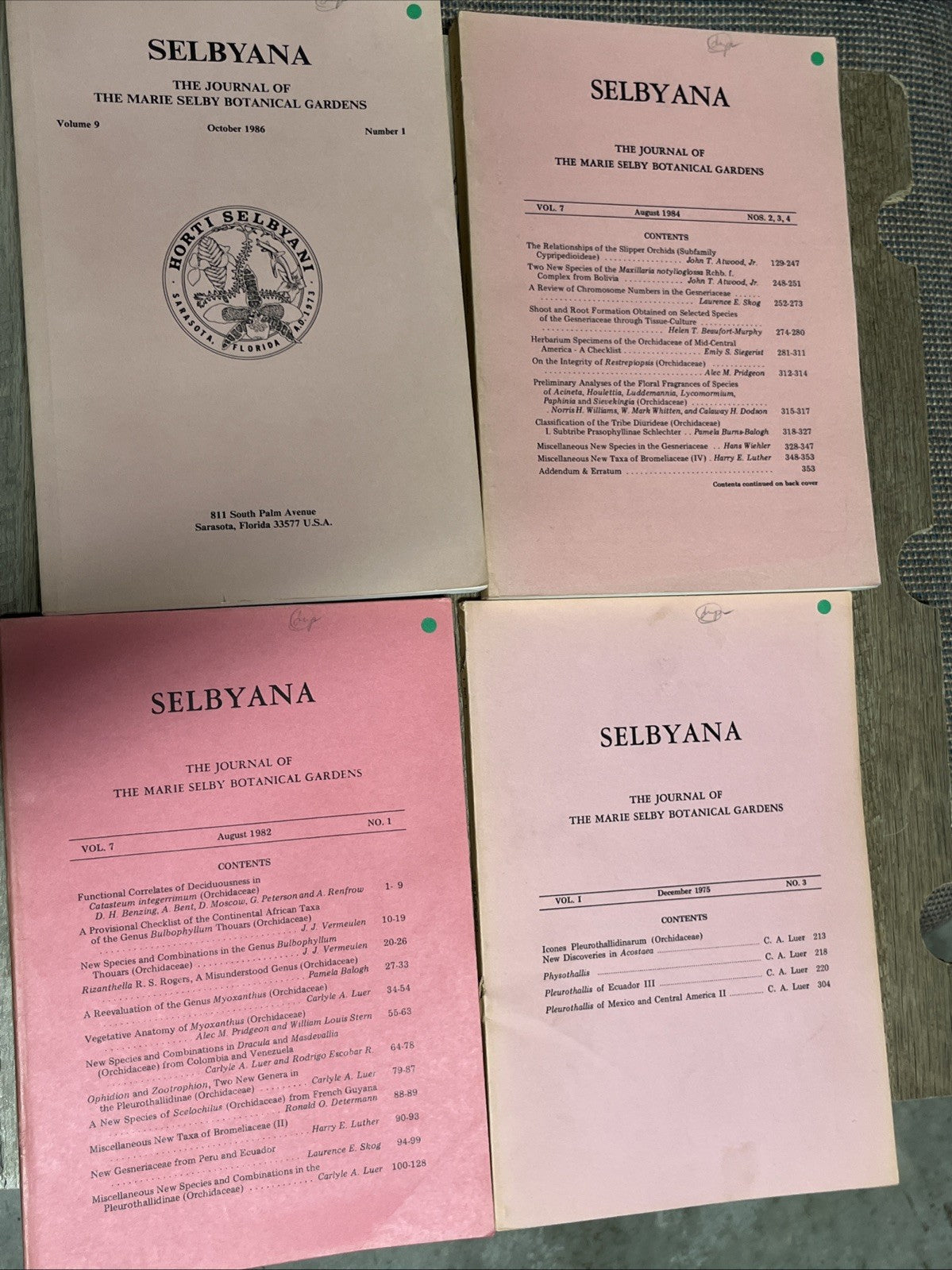 Marie Selby Botanical Gardens SELBYANA Lot of 11  The Journal  ( 1970s/80s)