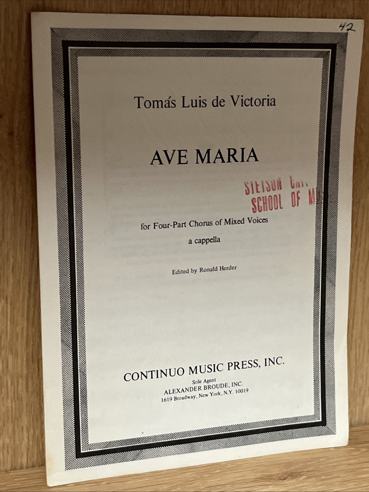 Ave Maria (Tomás Luis de Victoria) SATB a cappella Continuo Music Press Sheet
