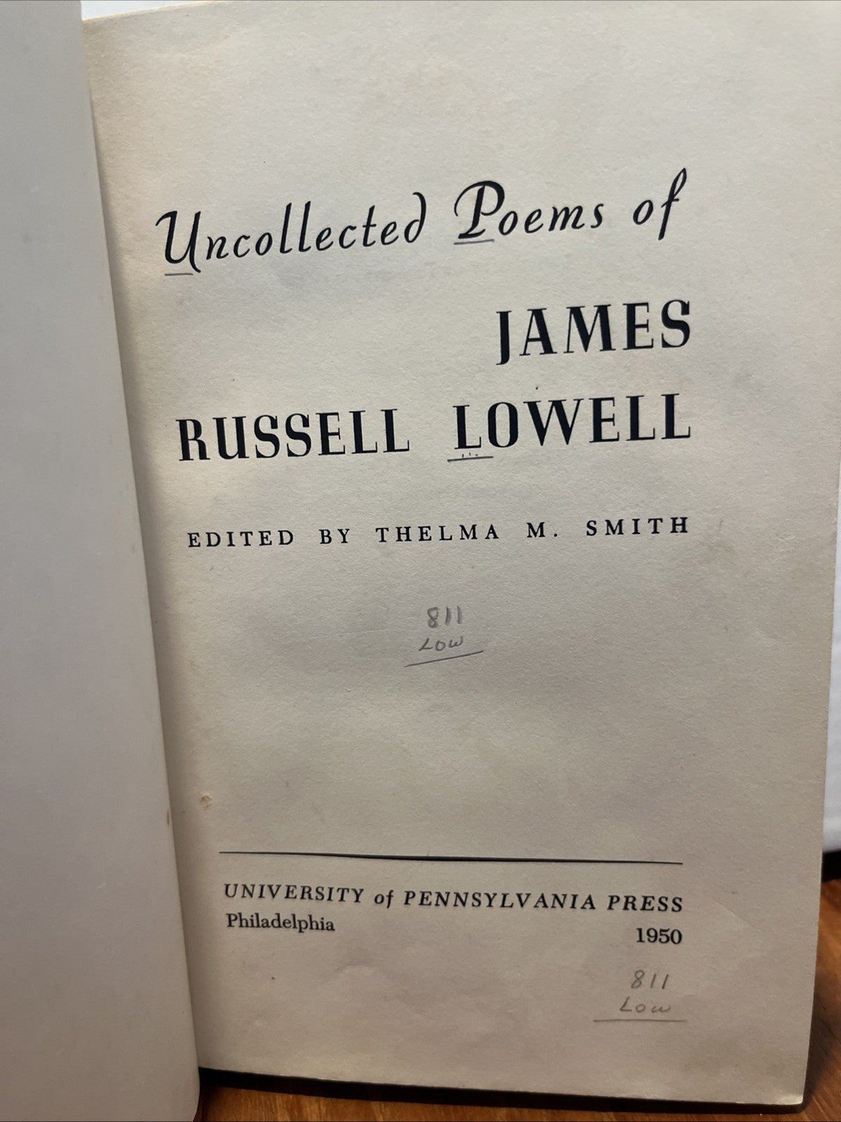 Uncollected Poems of James Russell Lowell by James Russell Lowell (1950) Ex Lib